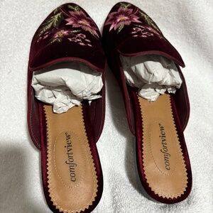 Velvet Red & Pink Floral Mules